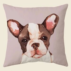 Frenchie Throw Pillow Cover 18”x18” NWT Soft Taupe Watercolor French Bulldog